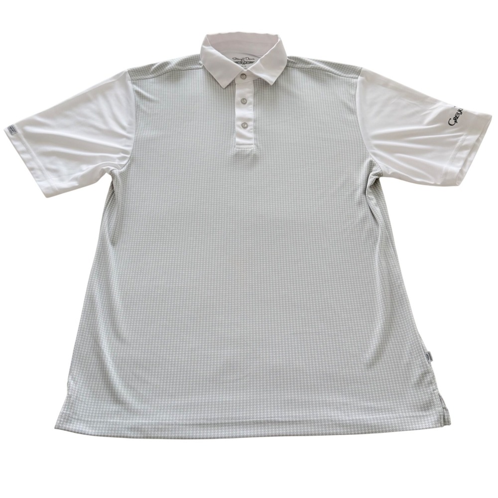 Straight Down Golf Polo Men Medium Grey White Houndstooth Excellent Greywalls